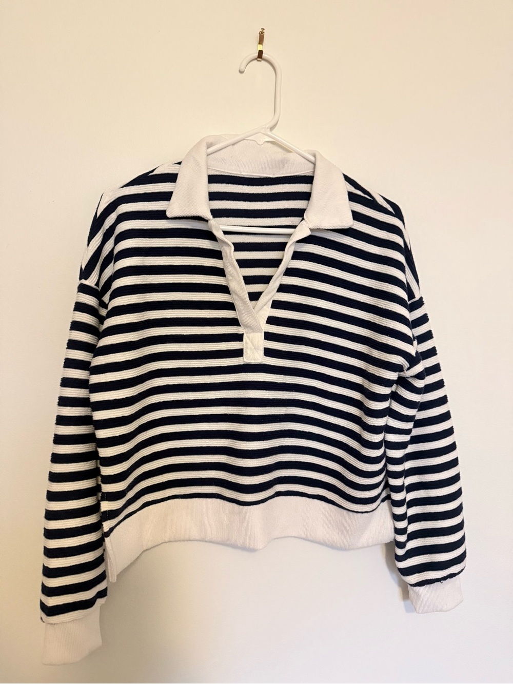 Striped Navy and White Collared Knit Pullover
